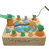 Tiloly Montessori Wooden Toy for 1 Year Old & Up, Magnetic Fishing Game, Montessori Toys for 2 Year Old, Sensory Carrot Toy Helps Develop Motor Skills, 20 Pieces