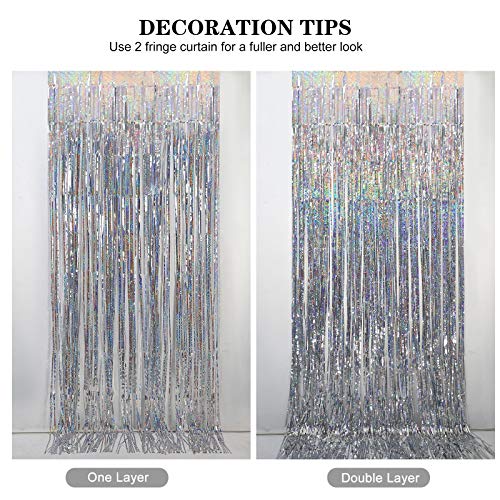Image of CYLMFC Foil Fringe Curtains - 2 Packs 3ftx8ft Sparkle Metallic Curtains Party Decorations Photo Booth Decorations Party Supplier - Sliver