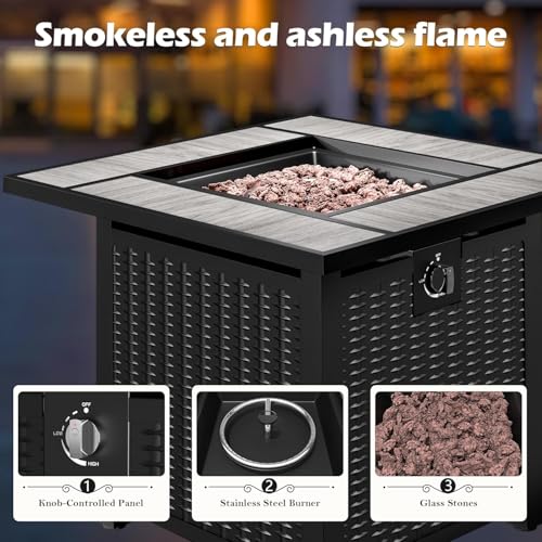 Gas Firetable for Outdoor Spaces: 50,000 BTU 28-Inch Table with Lid and Lava Rock in Gray