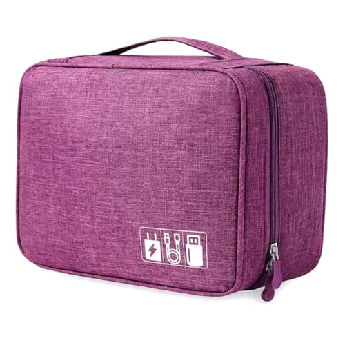 Genérico Estojo Organizador Para Cabos Fios Acessórios Eletrônicos Viagem Grande Duplo Modelo Rígido Portátil Multifuncional Roxo