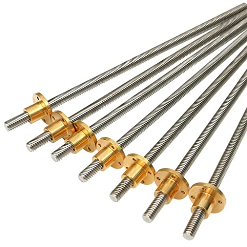 1pcs 3D Printer T10 Lead Screw, Lead 10mm Pitch 2mm Trapezoidal Screw with Copper Nut, Length 100mm 200 250 300 350 400 450 500 550mm(250mm)