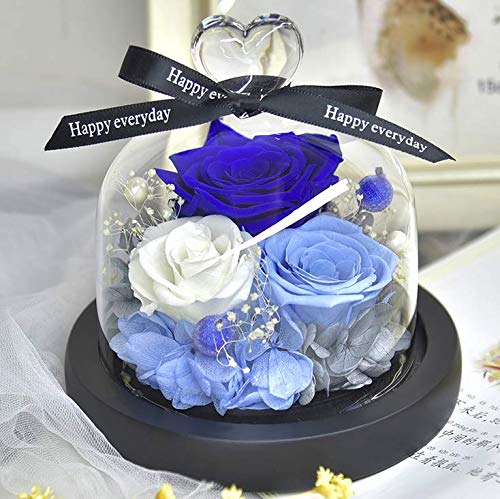 新品未使用☆ガラスドームのローズ☆ブルー☆LEDライトホイルフラワー☆
