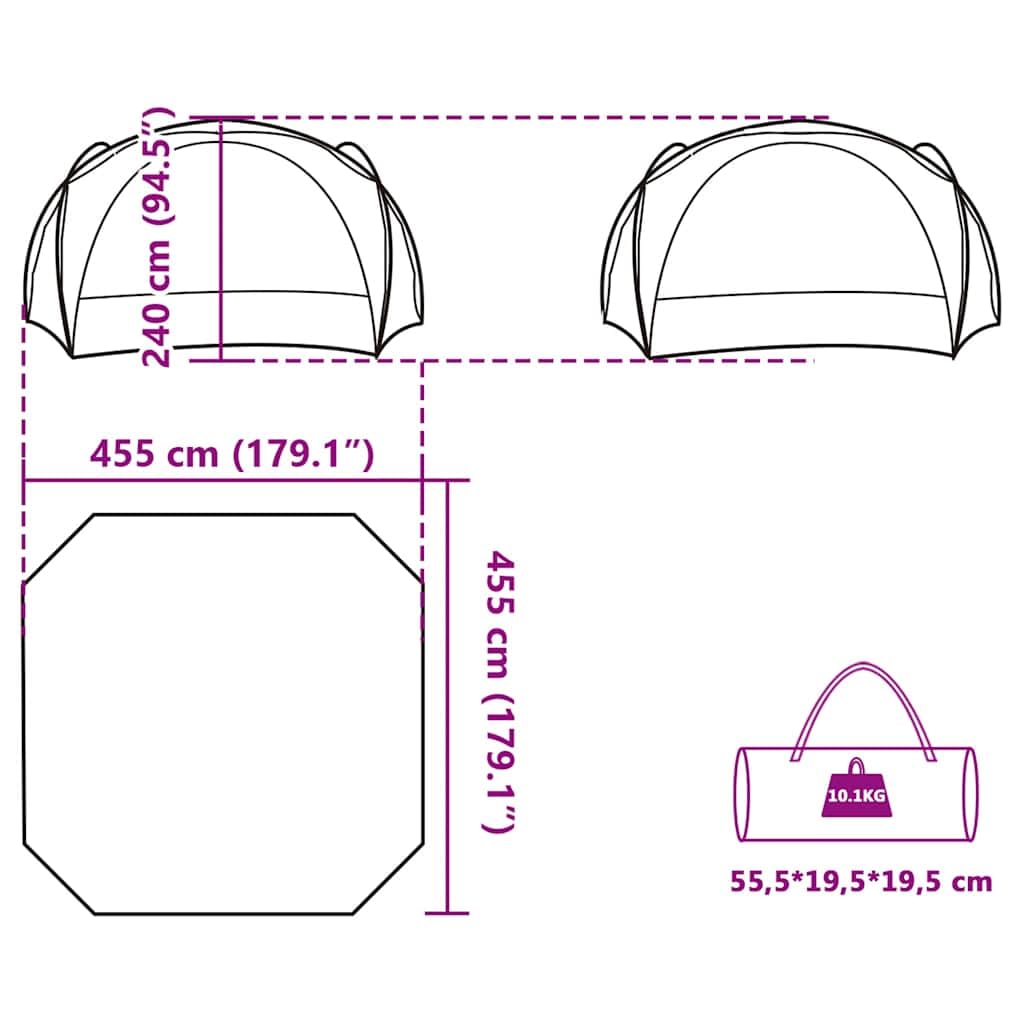 Tienda de campaña para fiestas, color blanco y gris, impermeable, 455 x 455 cm, con entradas y bolsas de almacenamiento, ligera tienda de campaña para exteriores, festivales, senderismo y