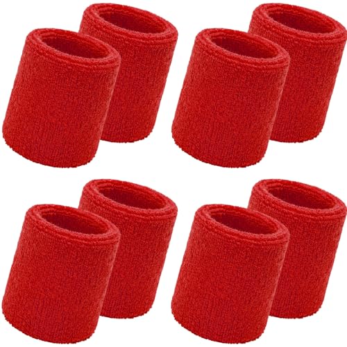 Image of WILLBOND 8 Pack Wrist Sweatbands Sports Wristbands Tennis Sweatbands Neon 80s Thick Cotton Gymnastics Sweat Band Athletic Football Soccer Sports Wristband for Men Women Party