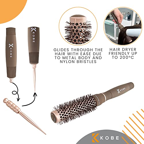 Kobe Professional Heat-Retaining Ceramic & Ionic Round Hair Brush for Blow Drying - With Nanotechnology - 25mm Barrel Brush - Blow Dry Hair Brush,Curling Brush-For Styling, Straightening & Detangling - Image 3