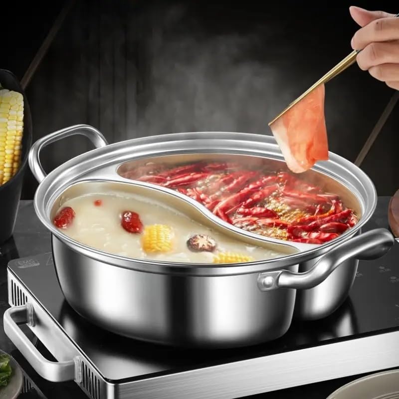 Olla caliente doble sabor 12.6" acero inoxidable compatible inducción miniatura 3