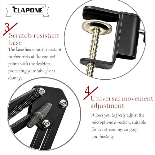 Image of Microphone Stand with Suspension Boom Scissor Arm /Mic Stand Holder /Adjustable Suspension Boom Scissor /Arm for Voice-over /Gaming /Recording (Black, Microphone Stand)