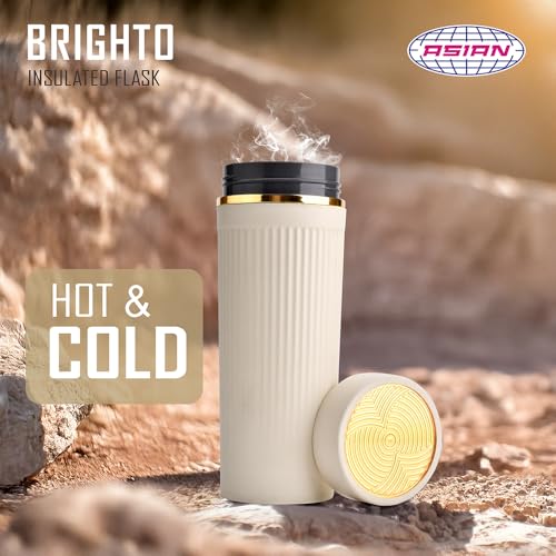 Image of Asian Brighto 500ml Insulated Thermosteel Flask | Hot Drink Coffee & Tea Water Bottle for Winter & Office | 6-Hour Heat Retention | Leakproof & BPA Free Christmas Gifting Travel Mug (Beige)
