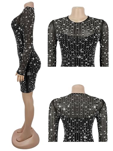 Image of Figdaw Sparkling Rhinestone Bodycon Dress for Women Special Occasions,Night Out