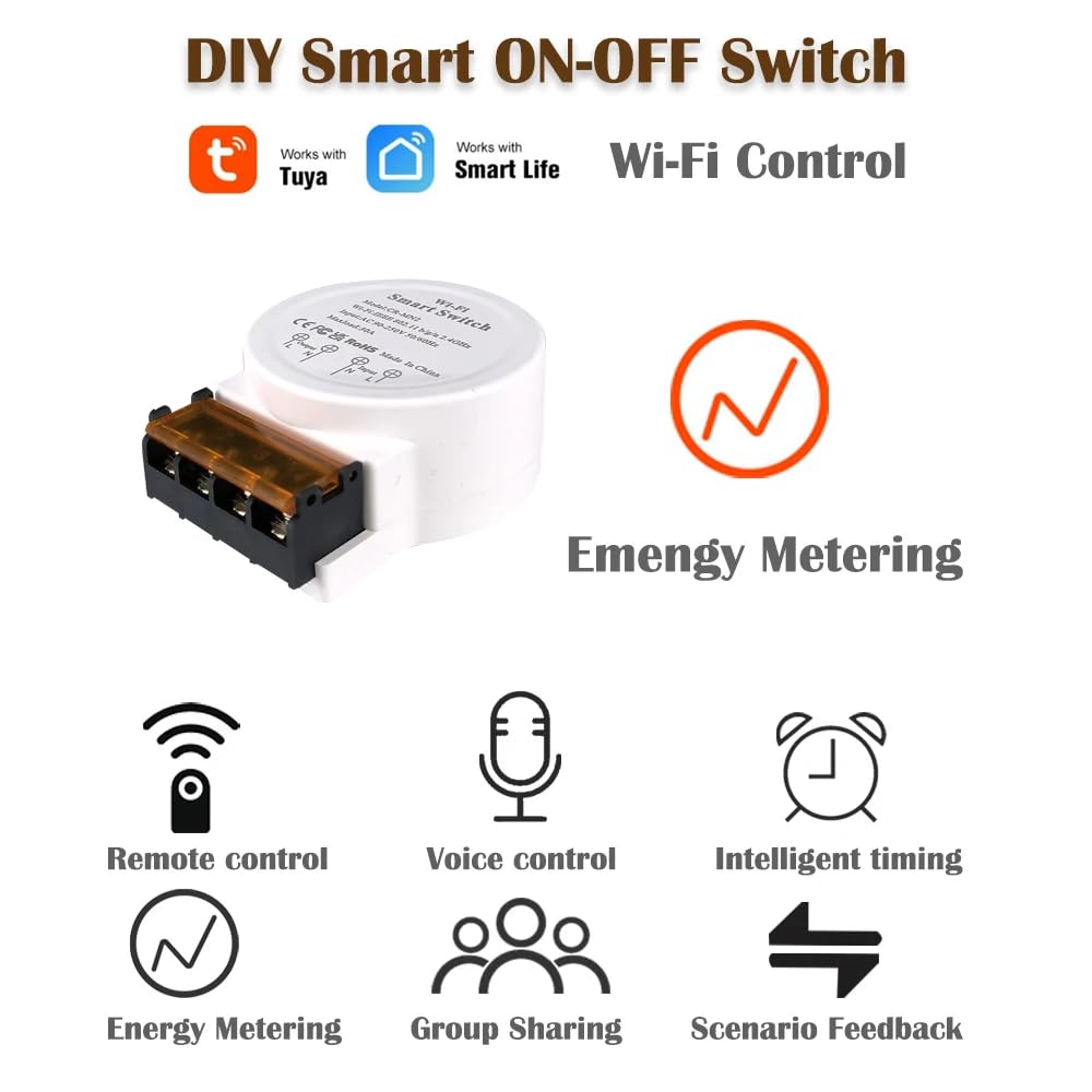 DollaTek Relè Wifi 30A Smart Switch con monitoraggio energetico Temporizzazione del telecomando Compatibile con Echo e Home Smart Life Tuya