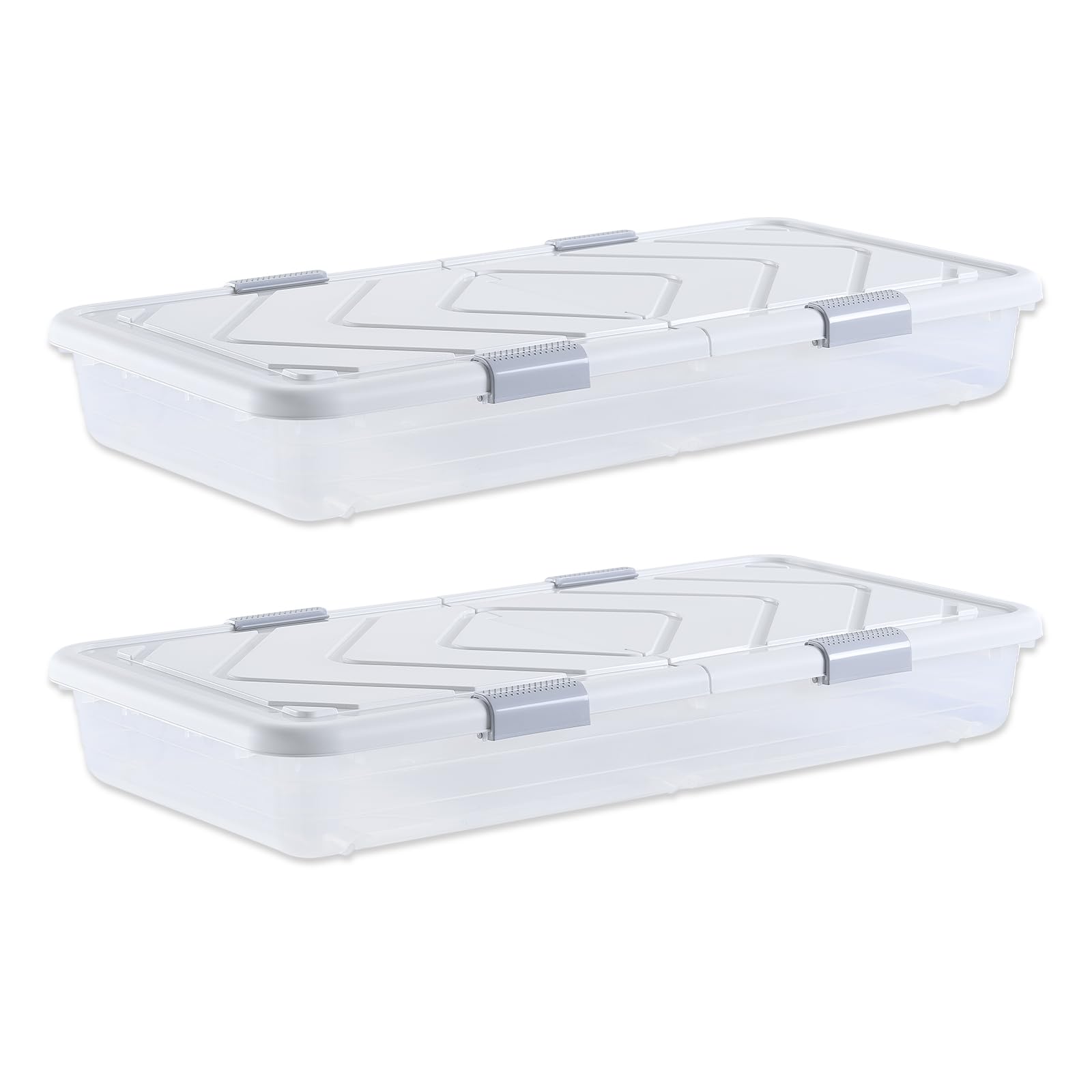 VEVOR Unterbettkommode Unterbettaufbewahrungsbox 2 Stk. Rollbar (101 x 51 x 15 cm) Unterbettbehälter mit Deckel & grauem Riegel, Aufbewahrungsbox Organizer für Kleidung Schuhe Decken Schlafzimmer