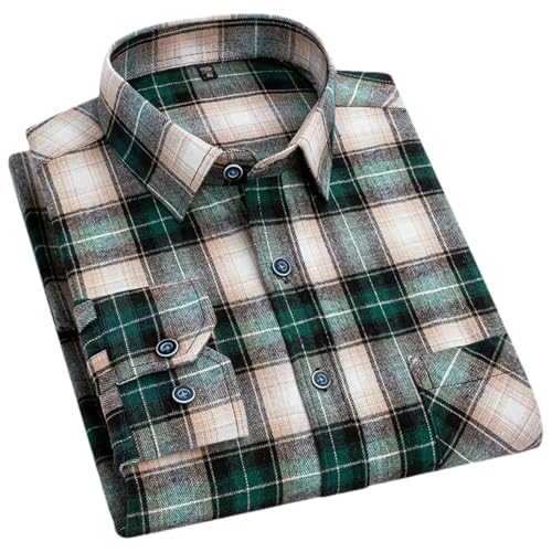 Men's Cotton Flannel Soft Comfort Long Sleeve Shirt Single Pocket Casual Vintage Plaid Shirts for Man