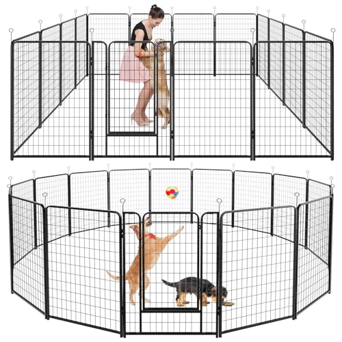 Kfvigoho Dog Playpen Outdoor Extra Wide 16 Panels Heavy Duty Dog Fence 50" Height Anti-Rust with Doors Portable for RV Camping Yard, Total 42FT, 140 Sq.ft, Snowy Black