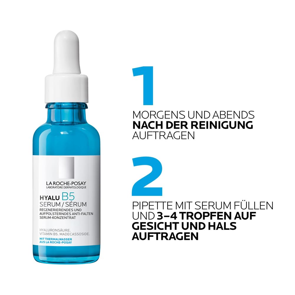 La Roche Posay Anti-Falten-Serum, Für normale bis empfindliche Haut, Regenerierend und Aufpolsternd, Mit Vitamin B5, Madecassosiden und Hyaluron, HYALU B5 Serum-Konzentrat, 30 ml | Für alle Hauttypen, aufpolsternde und reparierende Wirkung, strahlende Hau