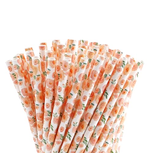 100 pitillos de papel desechables blancos con diseño floral miniatura 1