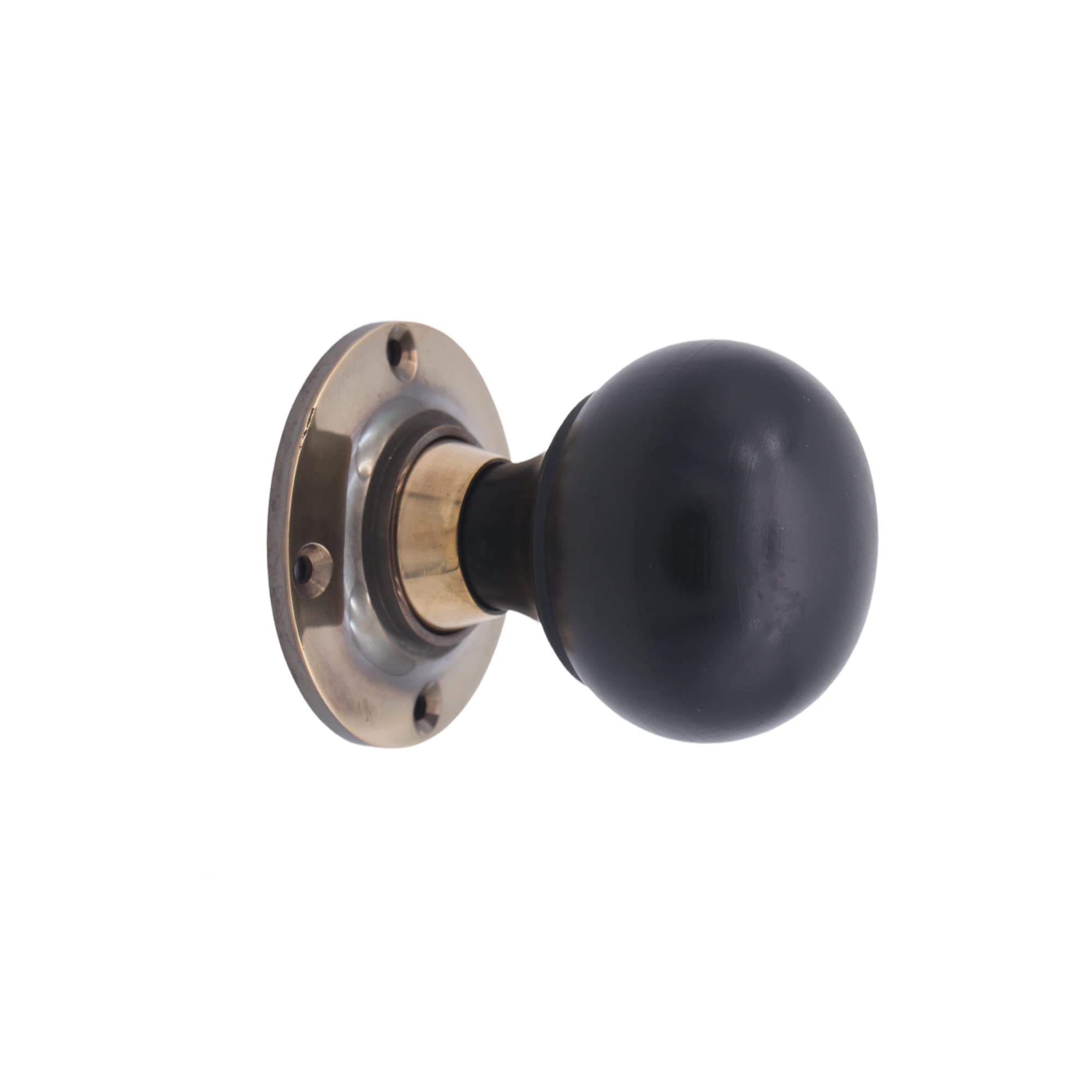 Infinity Decor Victorian Pure Ebony Bun Wooden Mortice Rim Door Knobs Pull Handles on Aged Brass Rose 60mm