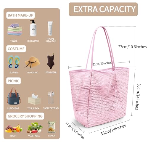 Image of VOROLO Mesh Tote Beach Bag,Women Fairycore Hobo Bag,Shoulder Bag,Soft Summer Casual Crochet Bags