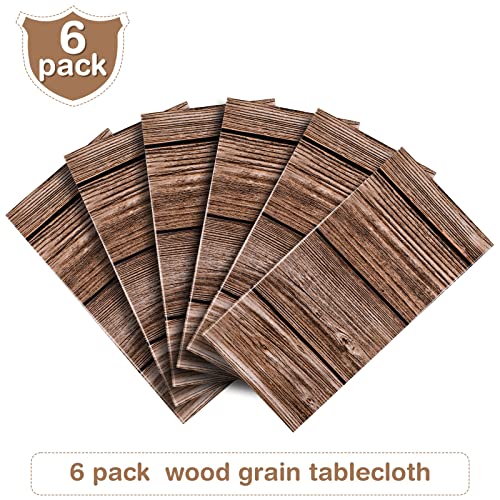 Image of Tatuo 6 Packs Natural Wood Grain Tablecloths Rustic Plastic Table Covers for Rectangle Table, Vintage Farmhouse Style Tablecloth Decorations for Western Barn Themed Birthday, 54 x 108 Inch (Brown)