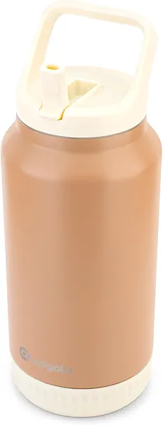 Luxgola 64 oz Insulated Water Bottle, Half Gallon Stainless Steel Vacuum Tumbler with Flip Straw Lid and Top Handle - Keeps Drinks Cold/Hot, Wide Mouth, Leak Proof, BPA-free, Non-slip Base (Khaki)