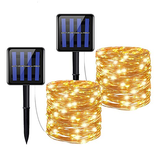 Outdoor Solar String Lights - 2 Pack Each 72ft 200LED Solar Fairy Lights Outdoor Waterproof with 8 Lighting Modes Decoration Copper Wire Lights for Patio Yard Trees Christmas Wedding Party