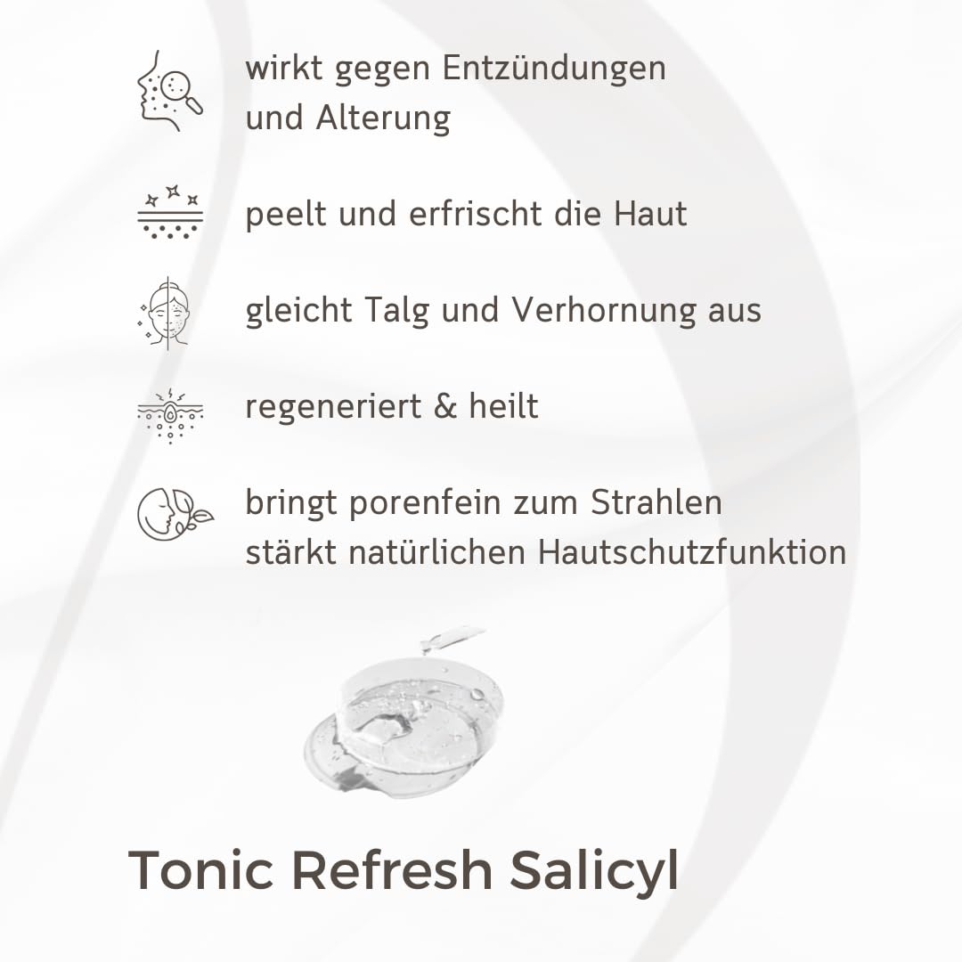 MAGE Tonic Refresh salicílico, tónico facial aclarante con efecto exfoliante, actúa contra la inflamación y el envejecimiento, hidratante, equilibrador de la piel facial, vegano, fabricado en Alemania