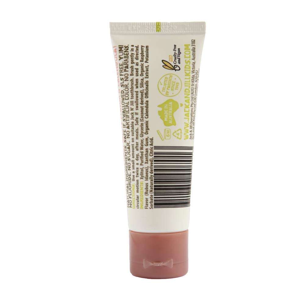 Jack N’Jill Dentifrice naturel Kids Sans Fluorure, Aide à apaiser les gencives, Dentifrice pour bébé, tout-petit et enfants 6 mois Plus Cassis et framboise Bundle 2 x 50g