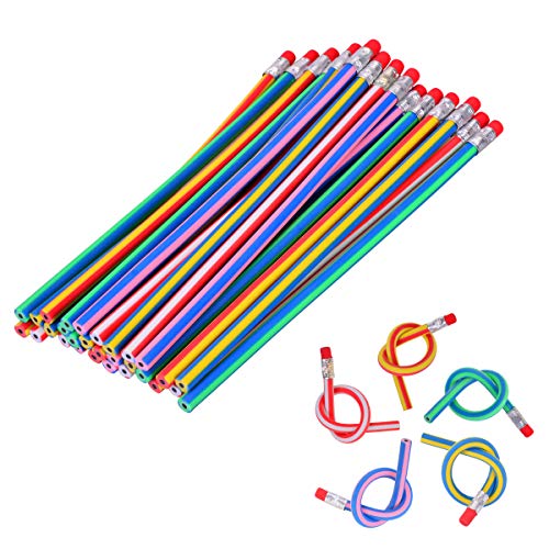 TankerStreet 30 Pezzi Matite Flessibili Bendy Matite Morbide con Gomma Colorato Matite a Righe Magia Pieghevoli Matite per Bambini Party Bag Fun Equipment Scuola Regali Fai Da Te 18cm Colore Casuale