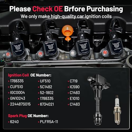 Image of BDFHYK Ignition Coil UF510 and Spark Plug 6240 for Nissan TITAN 2004-2006