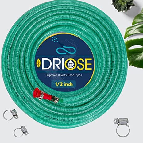 Heavy Duty 3 Layered 1/2 Inch Braided Water Hose Pipe 15 Meters With Universal Tap Connector & 3 Clamps, Garden, pressure washer gun, Jet Spray Car & Bike Wash, Outdoor water pipe