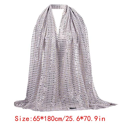 YAOSEN Women Gold Glitter Hijab Muslim Head Wrap Long Scarf (Glitter-Silver)2