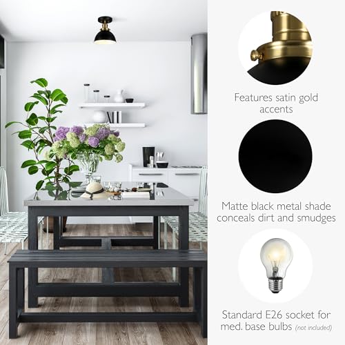 Image of Design House Savannah Rustic Farmhouse Ceiling Light, Semi-Flush Mount, Dimmable, Satin Gold, Matte Black Metal Shade, 8 in x 8 in x 9 in, 588319-BGD