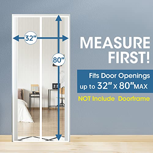 Owuyuxi White Magnetic Screen Door 32"X80" Max, Screen Doors With Magnets, Easy Install With Full Frame Hook&Loop, Pet & Kid Friendly #TOP1