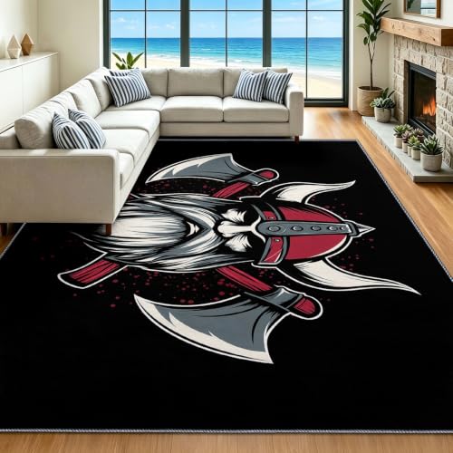 Alfombra lavable para dormitorio infantil de 60x90 cm con hacha animada 3