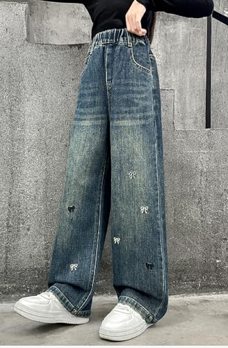 ASHER FASHION Girls Bow Embroidered Jeans Cute Bow Embroidery Wide Leg Denim Pants Fall Loose Jean Trousers Outwear Clothes4