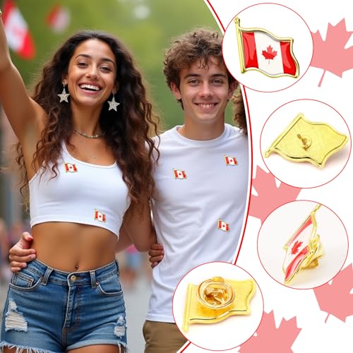 Image of 12 PCS Canada Flag Brooch for Hats Canadian Flag Lapel Pins Maple Leaves Flag Badges Patriotic Enamel Pins for Clothes Bags Backpack Decoration