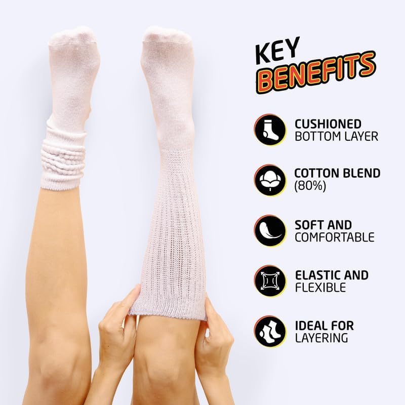 HOT FEET Women's Slouch Socks 2-Pack - Cozy Cotton Blend Scrunch Boot Socks, Long Slouchy Scrunchy Calf Socks, Sizes 4-10 - Image 2
