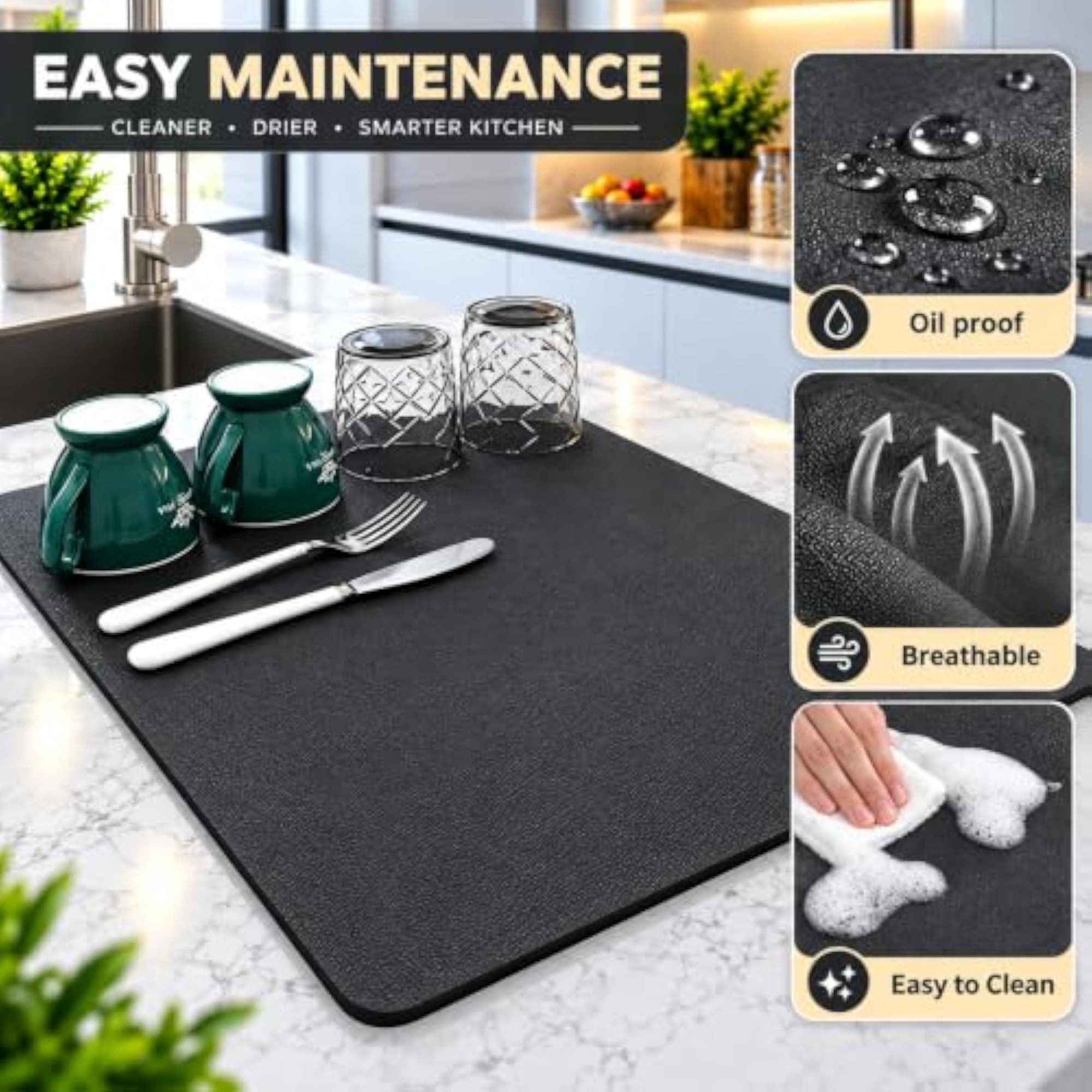 Dish Drying Mat 60x40 cm, Super Absorbent Quick Dry