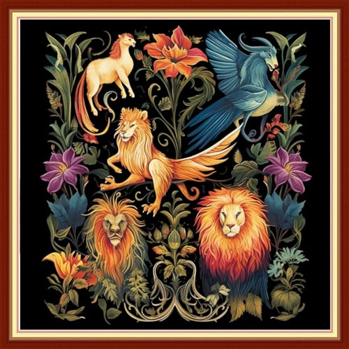 Image of Joyhoor Cross Stitch Kits for Beginners Stamped Cross-Stitch Supplies Needlework preprint Embroidery Kits for Adults DIY Needlepoint Kits Embroidery Patterns 11CT-Magic Lion 18.x18 inch