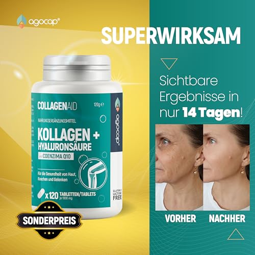 Kollagen Kapseln - Hyaluronic acid & Collagen komplex, 120 kapseln. Enriched with Coenzym q10 and hyaluron kapseln. Kollagen für die… – Ansicht 2