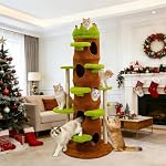 185 cm Tall Cat Tree Tower: Tour de chat en forme d'arbre avec plusieurs plates-formes et condos, postes de scratching sisal, grand arbre de chat pour les chats intérieurs et les ménages multi-chats