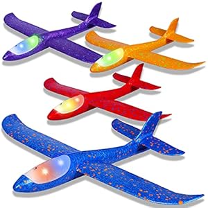IJO 4 Pack LED Light Airplane Toys-17.5″ Large Throwing Foam Plane-2 Flight Modes Glider Plane-Outdoor Flying Toys for Kids-Flying Toys Gift for Boys Girls 3 4 5 6 7 8 9 Years Old
