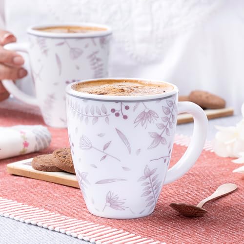 Image of Larah by BOROSIL 390ml x 2pc Opalware Grandeur Tea /Coffee Mug Set, Microwave & Dishwasher Safe Embossed Design Crockery Ideal for Daily Use & Gifting