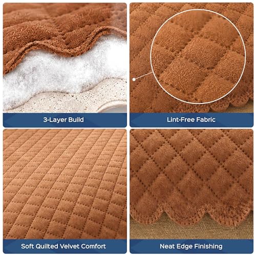Image of HomeStrap 2 Single Seater Sofa Cover Set (1+1 Seater) | Quilted Velvet Fabric with Polyester Back | Soft Lint-Free Sofa Cover for Living Room | Dust & Scratch Protection | Brown
