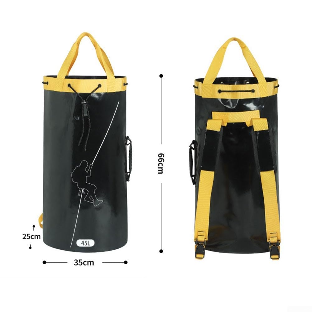 Seil-Tragerucksack für Klettern, Baumpfleger und Bauarbeiten, mit Kordelzug-Verschluss (45 l, schwarz)