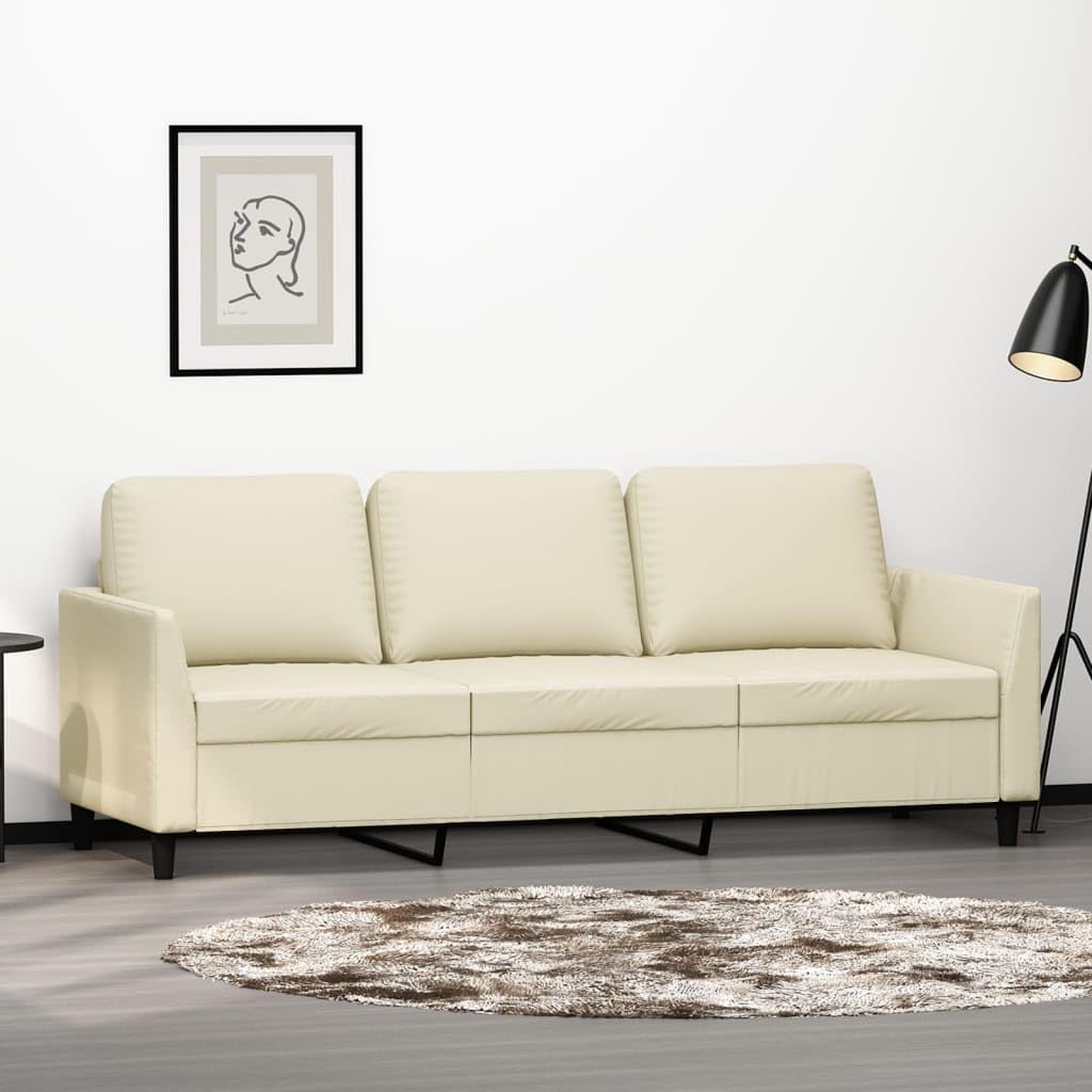 Homgoday Kremowa 3-osobowa sofa 180 cm sztuczna skóra, meble do wnętrz i na zewnątrz, wystrój domu, wyposażenie domu do wnętrz, sypialni, salonu, biura i