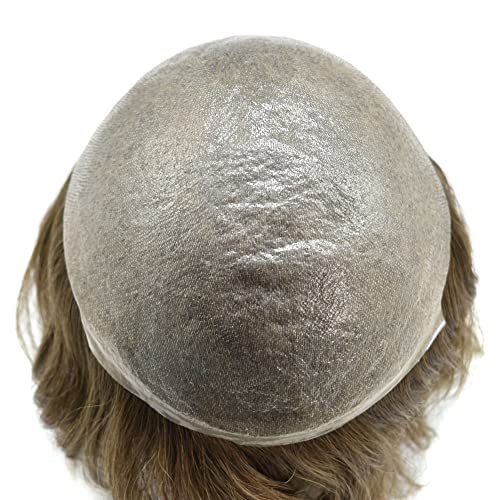 Hair Replacement For Mens Hairpiece Invisible Ultra Thin Skin Base 0.04Mm V-Loop Natural Looking European Human Hair Piece Soft Super Thin Full Poly Mens Toupee (8X10''-100% Light Med-Light Density, 4Ash#) #TOP3