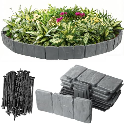 Garden Edging 20pcs, Faux Stone Edging for Landscaping [4 Inch Tall], Plastic Landscape Edging...