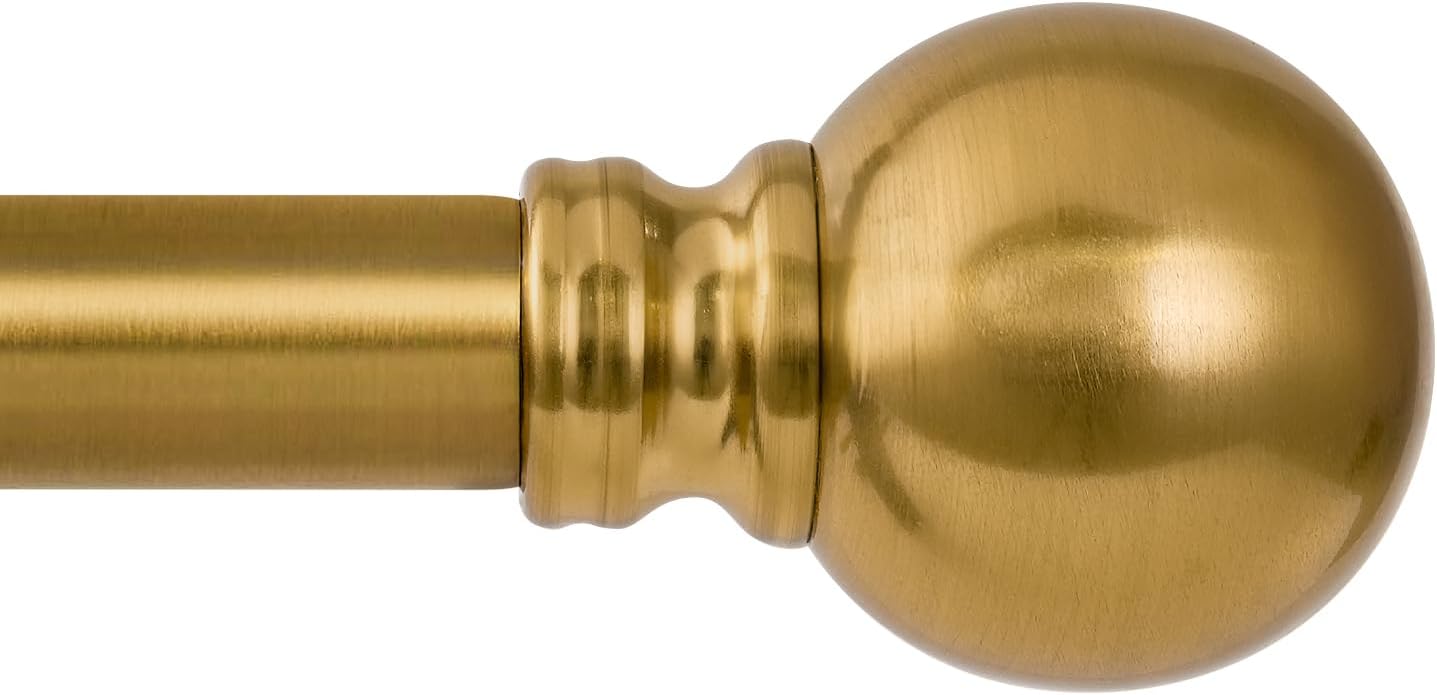 Modern Gold Curtain Rods for Windows 28 to 48 Inch 1" Diameter Adjustable Heavy Duty Brass Window Curtain Rod with Metal Finials for Living Room Bedroom Farmhouse Kitchen Outdoor