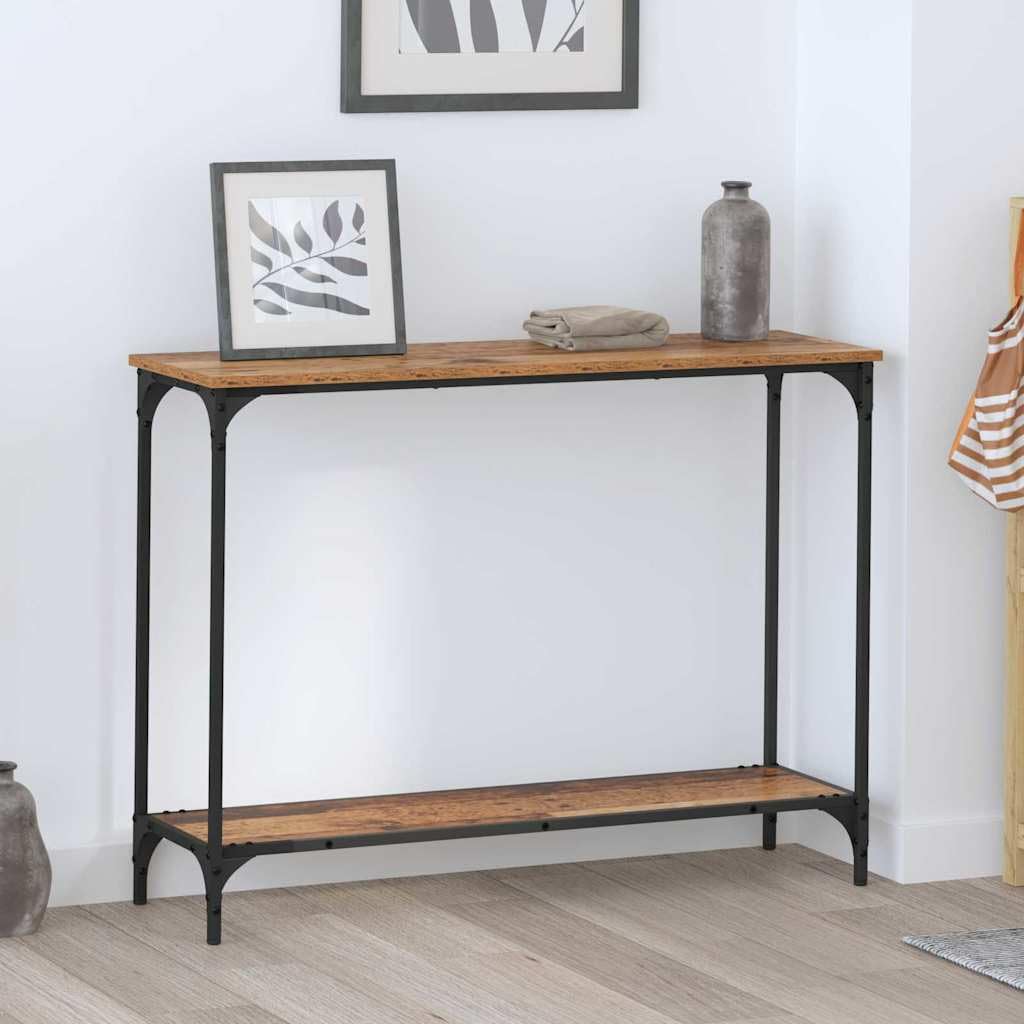 SXZenSpace Industrial Console Table 101×30.5×75 cm, Old Wood & Steel, Narrow Hallway/Sofa Side, Adjustable Feet, Matte Finish