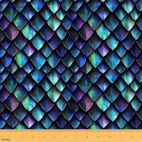 jejeloiu Dragon Upholstery Fabric by The Yard, Dragon Skin Reupholstery Fabric for Chairs, Mermaid Scale Decorative Waterproof Outdoor Fabric, 1 Yard